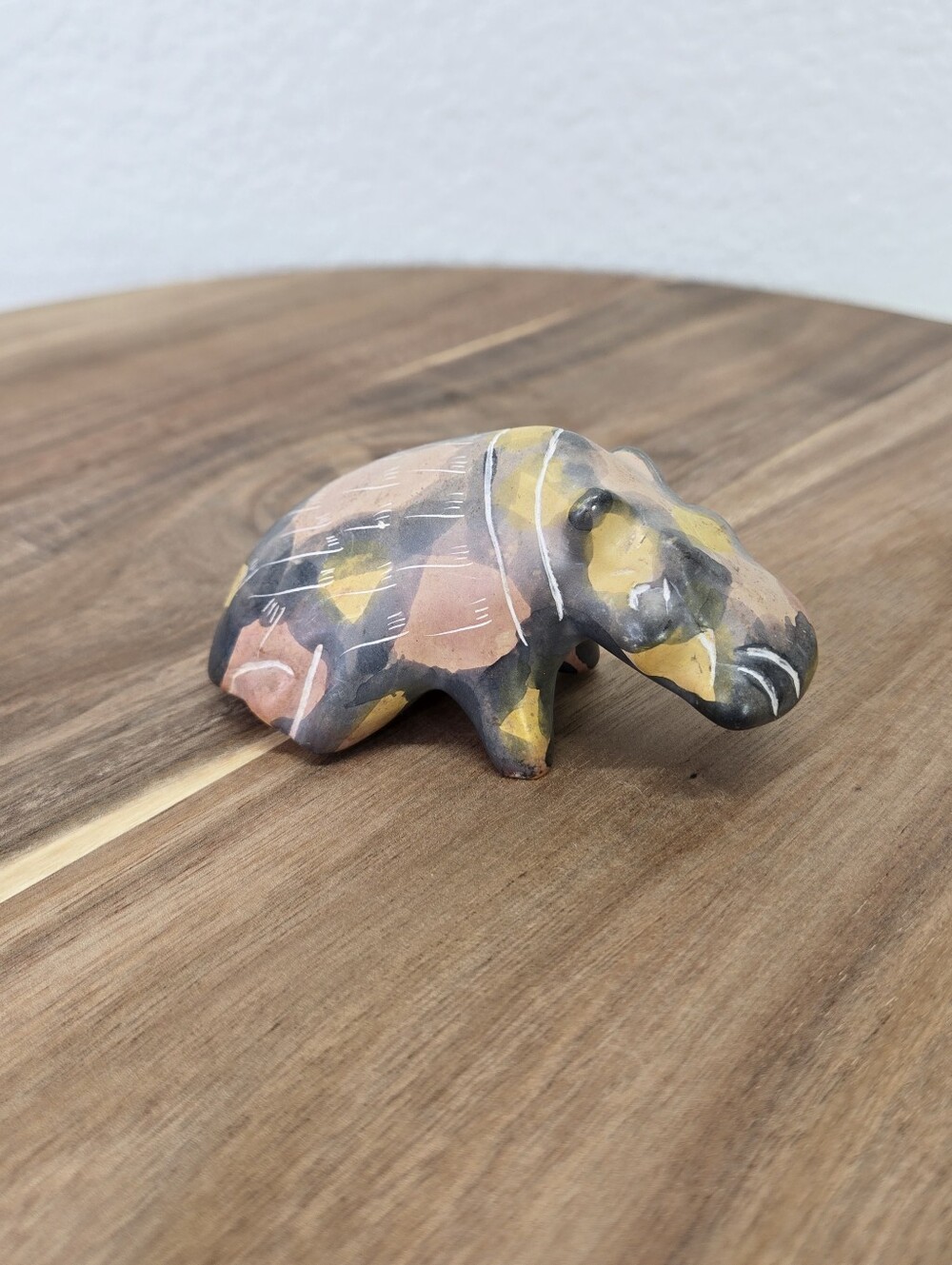 Hand Carved Soapstone Hippo Figurine Vintage African Art Stone Animal Statue